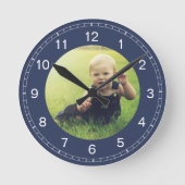 Create Your Custom Photo Keepsake Modern Blue Runde Wanduhr (Vorderseite)