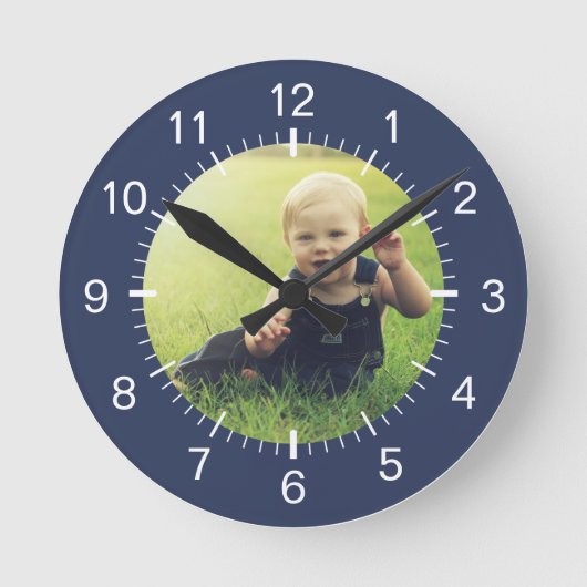 Create Your Custom Photo Modern Minimal Blue Runde Wanduhr (Vorderseite)