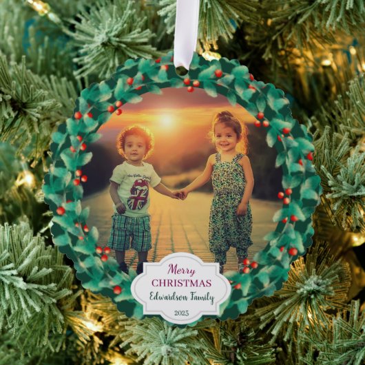 Create your Merry Christmas family photo christmas Ornament Karte (Insitu (Baum))