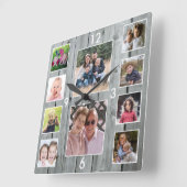 Create Your Own 10 Photo Collage Gray Wood Quadratische Wanduhr (Winkel)