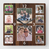 Create Your Own 10 Photo Collage Pallet Wood Quadratische Wanduhr (Vorderseite)