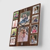 Create Your Own 10 Photo Collage Pallet Wood Quadratische Wanduhr (Winkel)