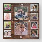 Create Your Own 10 Photo Collage Reclaimed Wood Quadratische Wanduhr (Vorderseite)