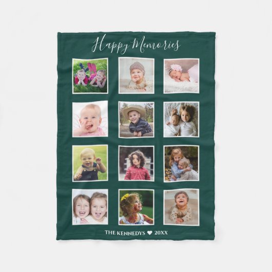 Create Your Own 12 Family Photo Collage Green Fleecedecke (Vorderseite)