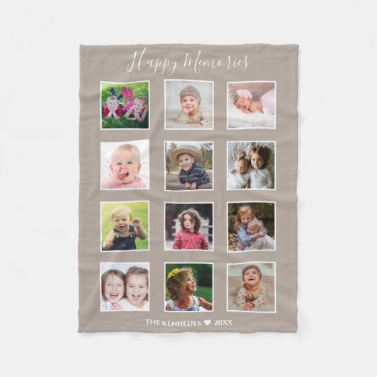 Create Your Own 12 Family Photo Collage Taupe Fleecedecke (Vorderseite)