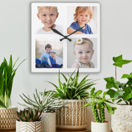 Create Your Own 4 Family Photo Collage Children Quadratische Wanduhr
