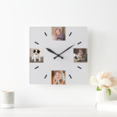 Create Your Own 4 Photo Modern Gray Quadratische Wanduhr (Zuhause)