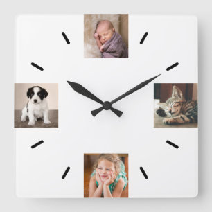 Create Your Own 4 Photo Modern Quadratische Wanduhr