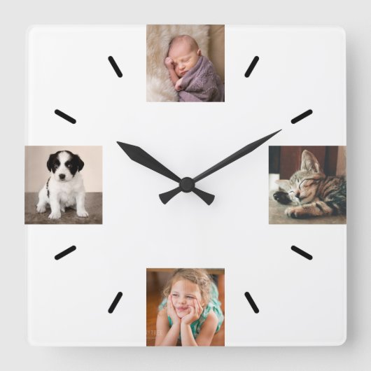 Create Your Own 4 Photo Modern Quadratische Wanduhr (Vorderseite)