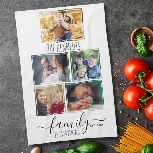 Create Your Own 5 Photo Collage Family Quote Name Geschirrtuch