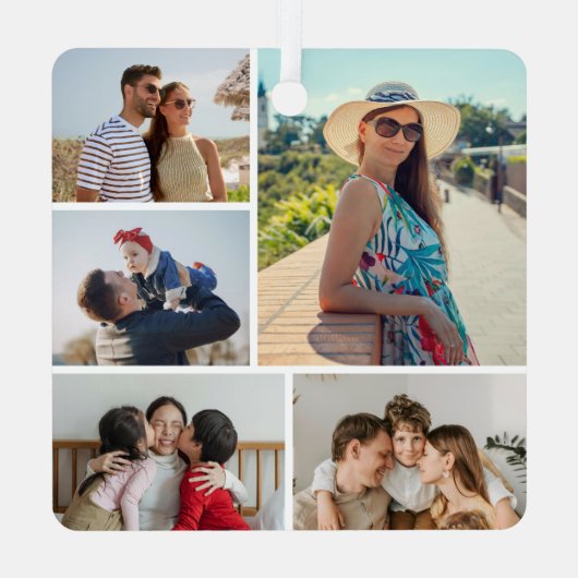 Create Your Own 5 Photo Collage Ornament Aus Metall (Rückseite)