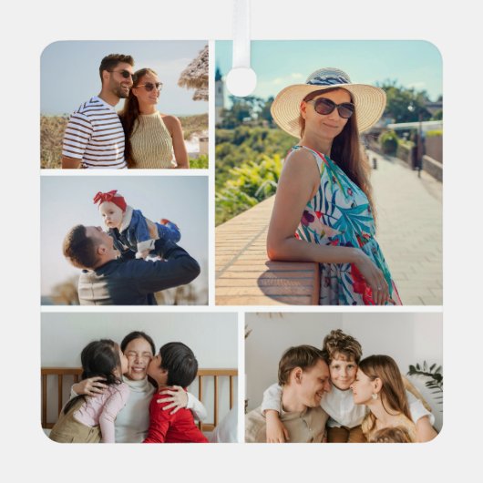 Create Your Own 5 Photo Collage Ornament Aus Metall (Vorderseite)