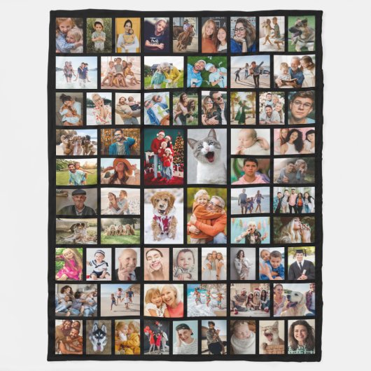 Create Your Own 68 Photo Collage Black Fleecedecke (Vorderseite)