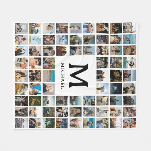Create your Own 72 Photo Collage Monogram Fleecedecke (Vorderseite (Horizontal))