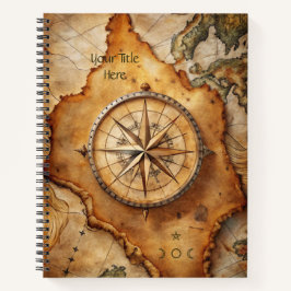 Create Your Own Antique Compass Rose Travel Map Notizblock