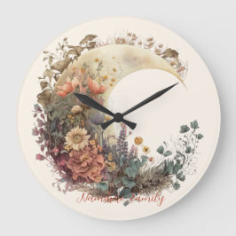Create Your Own Autumn Floral Crescent Moon Große Wanduhr