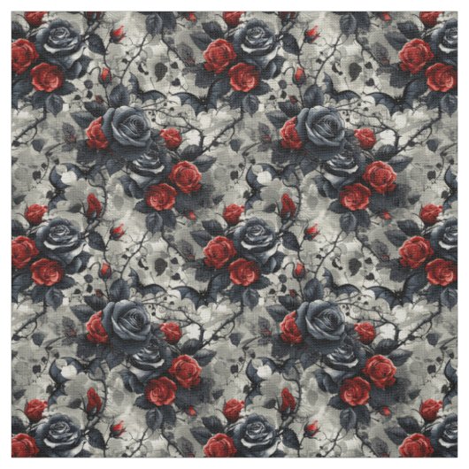 Create Your Own Bats Red Black Roses Gothic Grey Stoff (Muster)