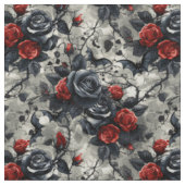 Create Your Own Bats Red Black Roses Gothic Grey Stoff (Nahaufnahme)