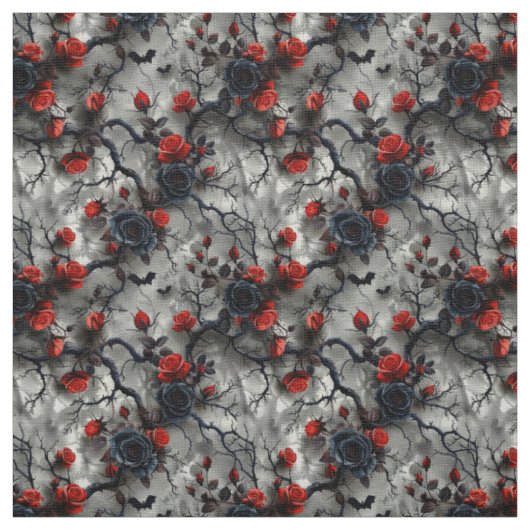 Create Your Own Bats Red Rose Gothic Grey Stoff (Muster)