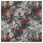 Create Your Own Bats Red Rose Gothic Grey Stoff (Nahaufnahme)