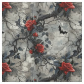 Create Your Own Bats Red Roses Gothic Grey Stoff (Nahaufnahme)