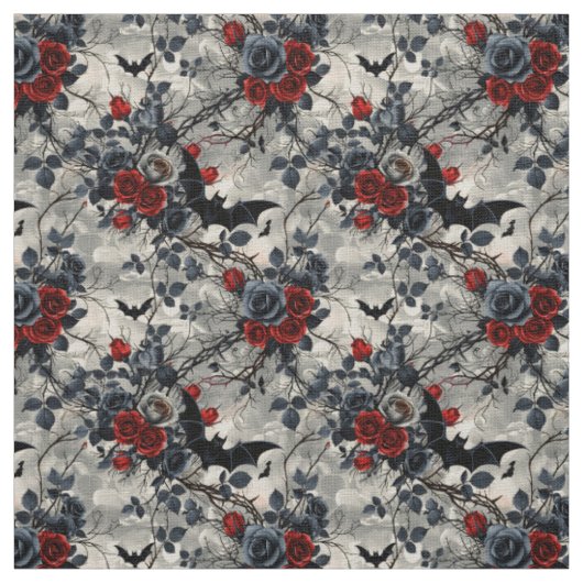 Create Your Own Black Red Silver Roses Gothic Grey Stoff (Muster)