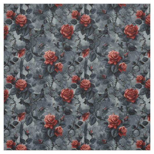 Create Your Own Blood Red Roses Bats Gothic Grey Stoff (Muster)