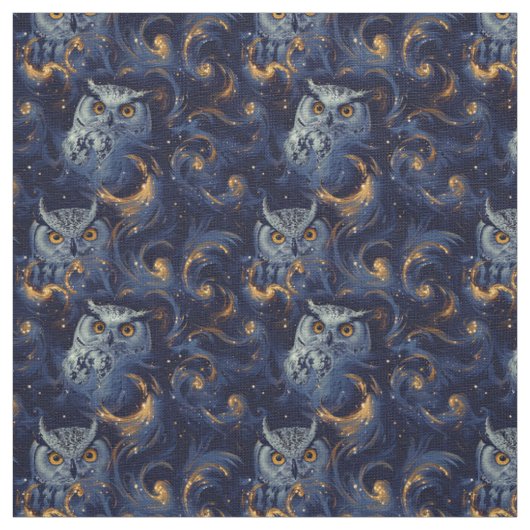 Create Your Own Blue Celestial White Owls Stoff (Muster)