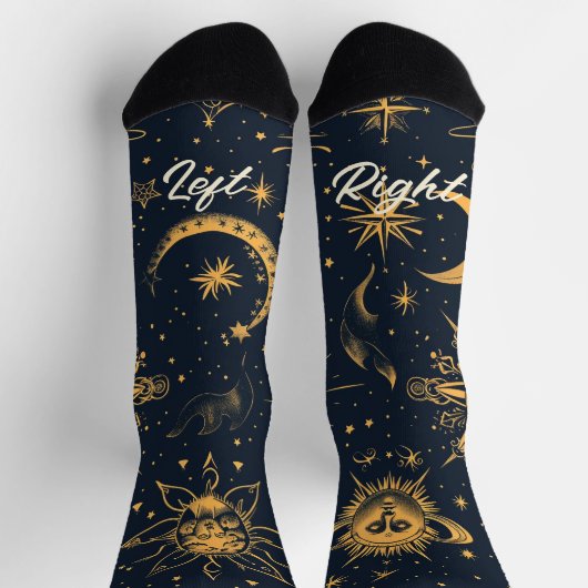 Create Your Own Blue Gold Celestial Moon & Stars Socken (Oben)