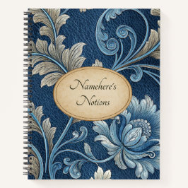 Create Your Own Blue Gold  Embossed Vintage Flower Notizblock