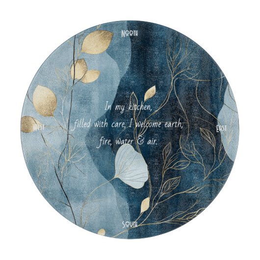 Create Your Own Blue Gold Floral Minimalist Schneidebrett (Vorderseite)