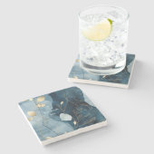 Create Your Own Blue Gold Floral Minimalist Steinuntersetzer (Seitenansicht)