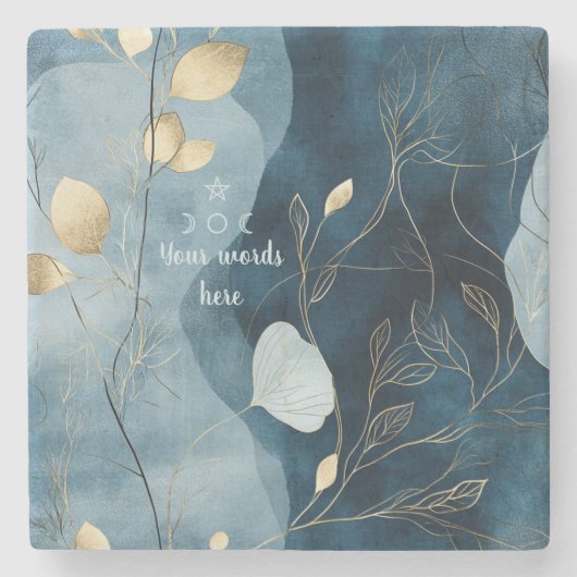 Create Your Own Blue Gold Floral Minimalist Steinuntersetzer (Vorderseite)