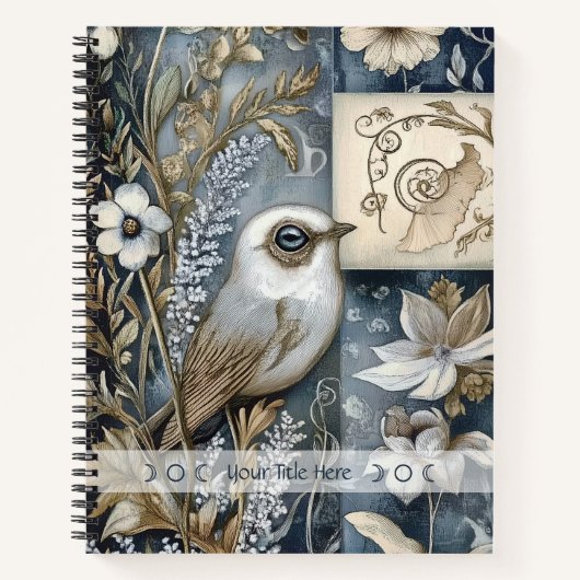 Create Your Own Blue Gold Garden Bird Botanical Notizblock (Vorderseite)