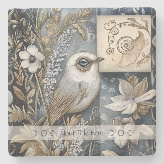 Create Your Own Blue Gold Garden Bird Botanical Steinuntersetzer (Vorderseite)