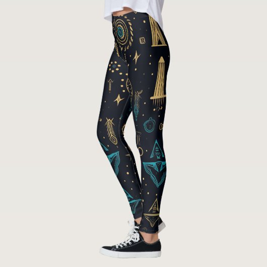 Create Your Own Blue & Gold Magic Symbols Black Leggings (Links)