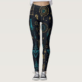 Create Your Own Blue & Gold Magic Symbols Black Leggings (Vorderseite)