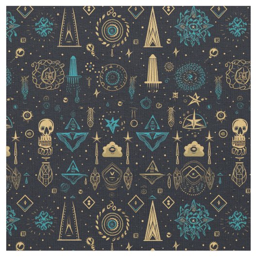 Create Your Own Blue & Gold Magic Symbols Black Stoff (Nahaufnahme)