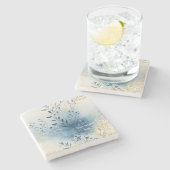 Create Your Own Blue Mist Gold Floral Minimalist Steinuntersetzer (Seitenansicht)
