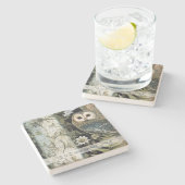 Create Your Own Blue Owl Floral Botanical Steinuntersetzer (Seitenansicht)