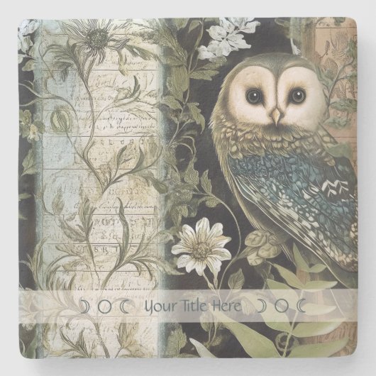 Create Your Own Blue Owl Floral Botanical Steinuntersetzer (Vorderseite)