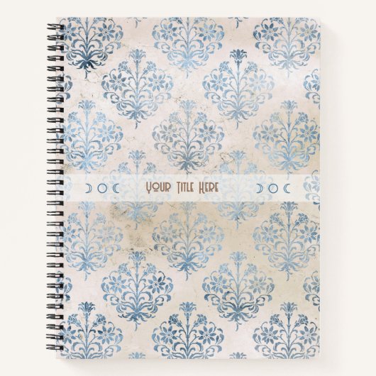 Create Your Own Blue Tea Stained Damask Notizblock (Vorderseite)