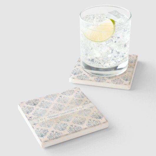 Create Your Own Blue Tea Stained Damask Steinuntersetzer (Seitenansicht)
