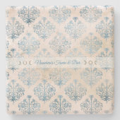 Create Your Own Blue Tea Stained Damask Steinuntersetzer (Vorderseite)