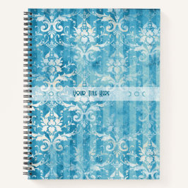 Create Your Own Blue Teal Damask Stripes Notizblock