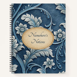 Create Your Own Blue White Embossed Vintage Floral Notizblock
