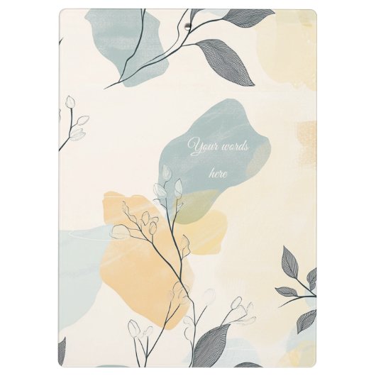 Create Your Own Blue Yellow Leafy Flora Minimalist Klemmbrett (Rückseite)