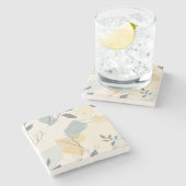 Create Your Own Blue Yellow Leafy Flora Minimilist Steinuntersetzer (Seitenansicht)