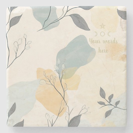 Create Your Own Blue Yellow Leafy Flora Minimilist Steinuntersetzer (Vorderseite)