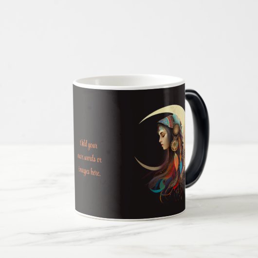 Create Your Own Boho Crescent Moon & Feathers Verwandlungstasse (VorderseiteRechts)